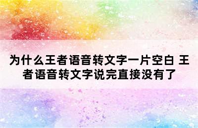 为什么王者语音转文字一片空白 王者语音转文字说完直接没有了